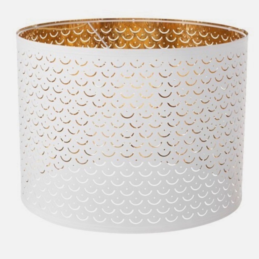 White and Gold Metal Drum Pendant Lamp - Modern Home Accent - Picture 2 of 8